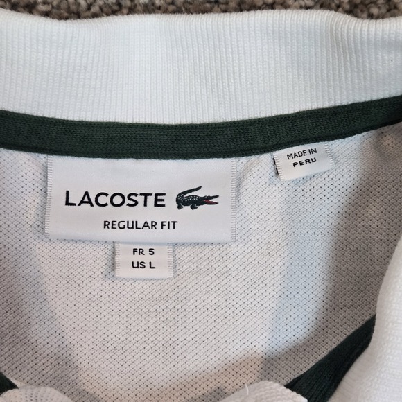 Lacoste Men's White Short Sleeve Polo Shirt Classic Fit Size L Green Gator - Picture 4 of 10